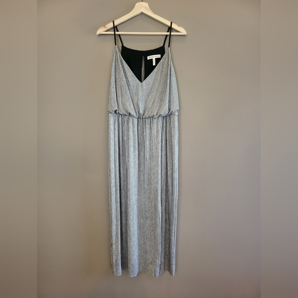 Bcbg silver metallic dress size Large